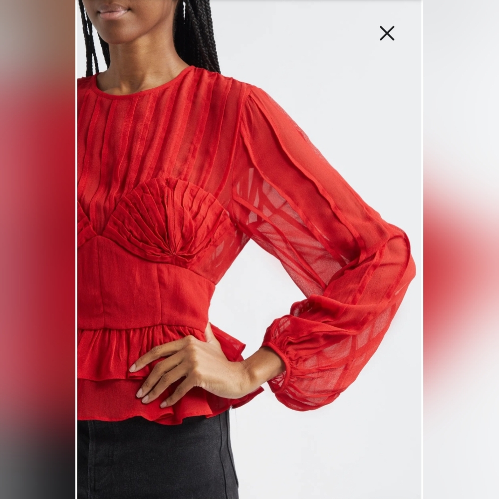 Farm Rio Elegant Red Peplum Women's Top Sz Small New With Tags - Picture 2 of 9